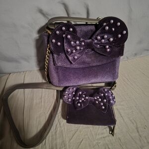 Navy Blue Loungfly Velvet Bag Set Pearl Bow Accents